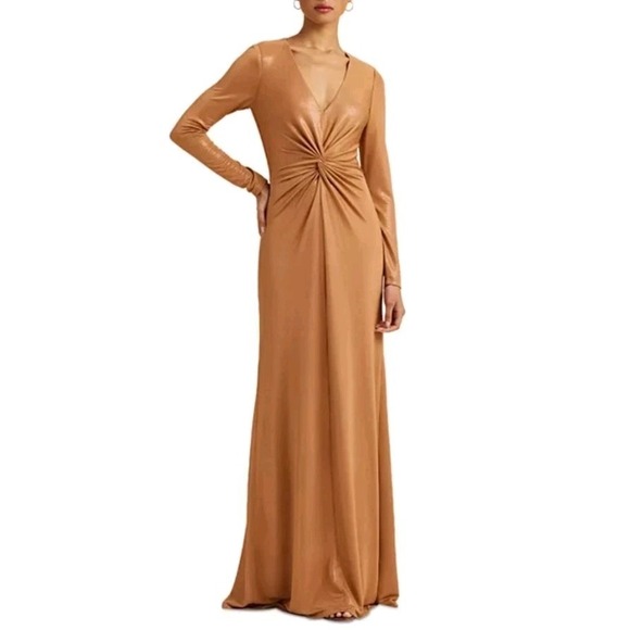 Ralph Lauren Dresses & Skirts - Lauren Ralph Lauren Women's Twisted Front Metallic Long-sleeve Gown Size:14